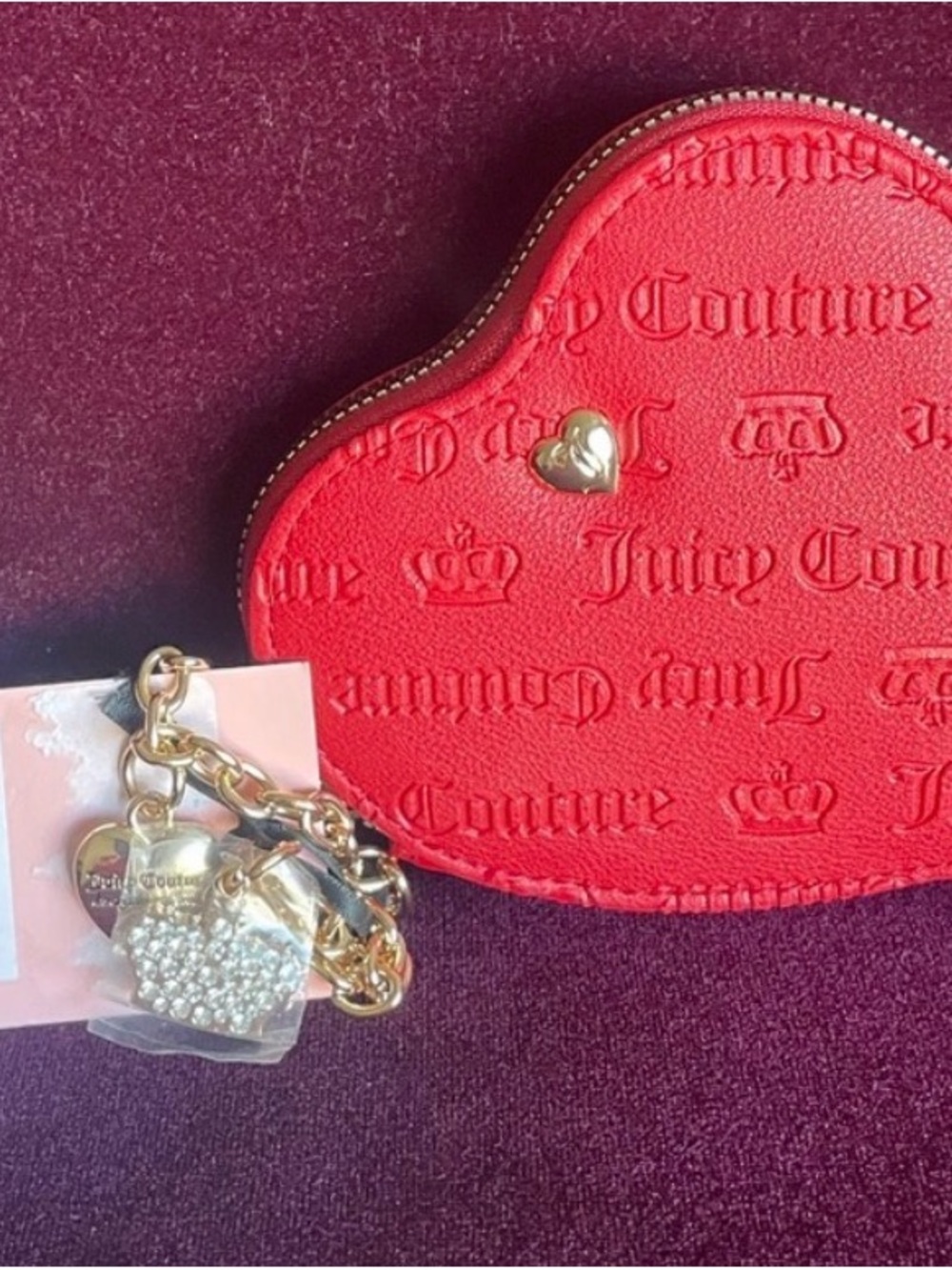 Juicy Couture Red Heart Coin Purse with Gold-Tone Zipper